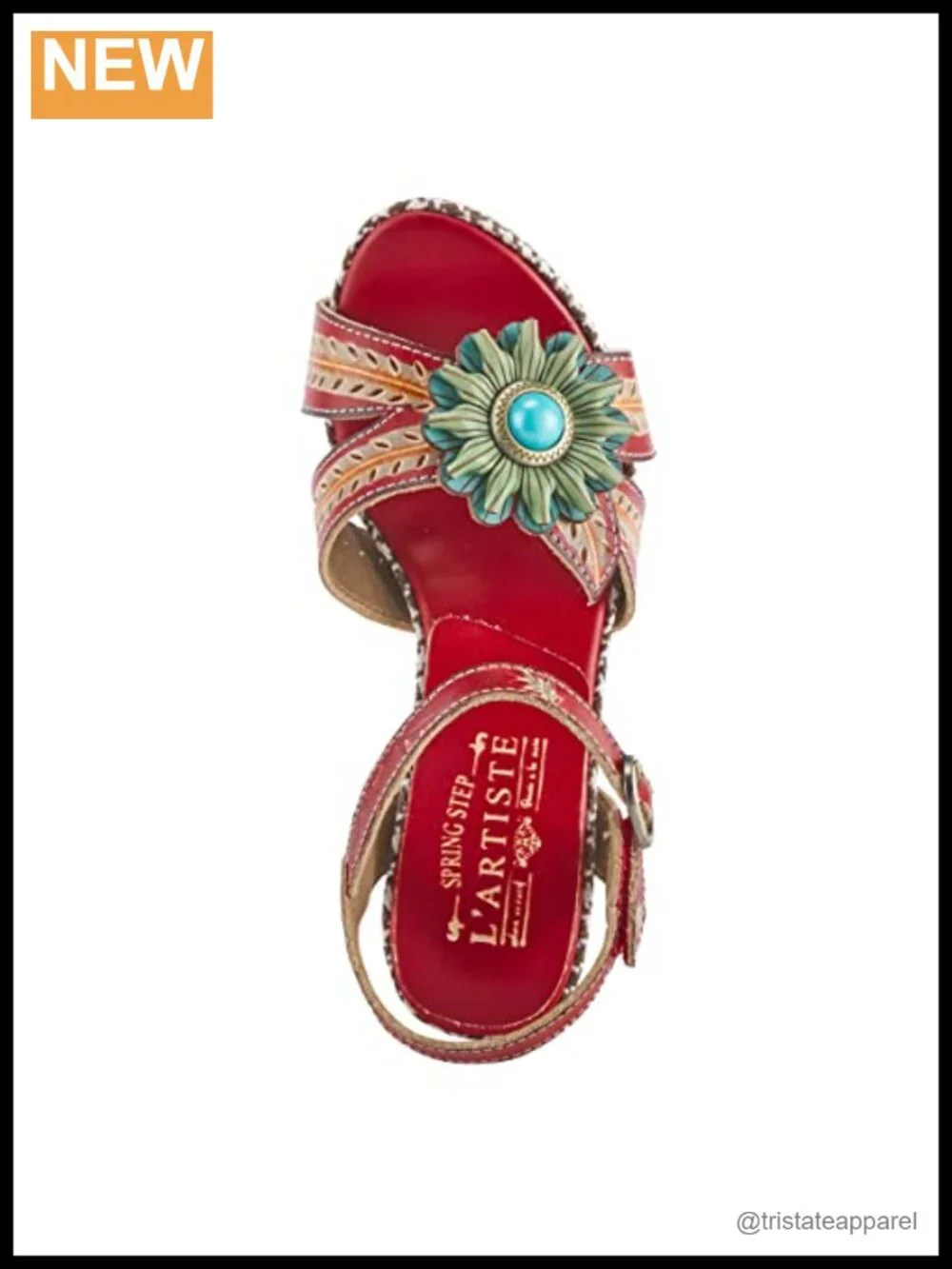 Hand-Painted Leather Platform Heeled Sandal with Ankle Strap